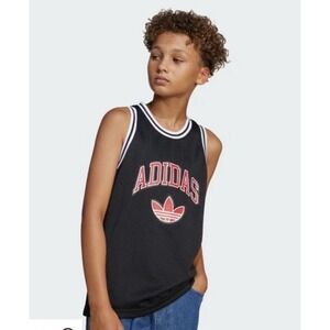 NEW ADIDAS Boy's ORIGINALS TANK TOP Jersey Size L  JW1983 BLACK Red Trefoil Logo